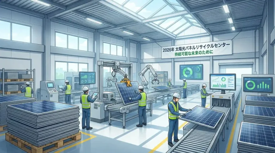 10kW未満の住宅用太陽光パネルのリサイクル・処分工程の様子